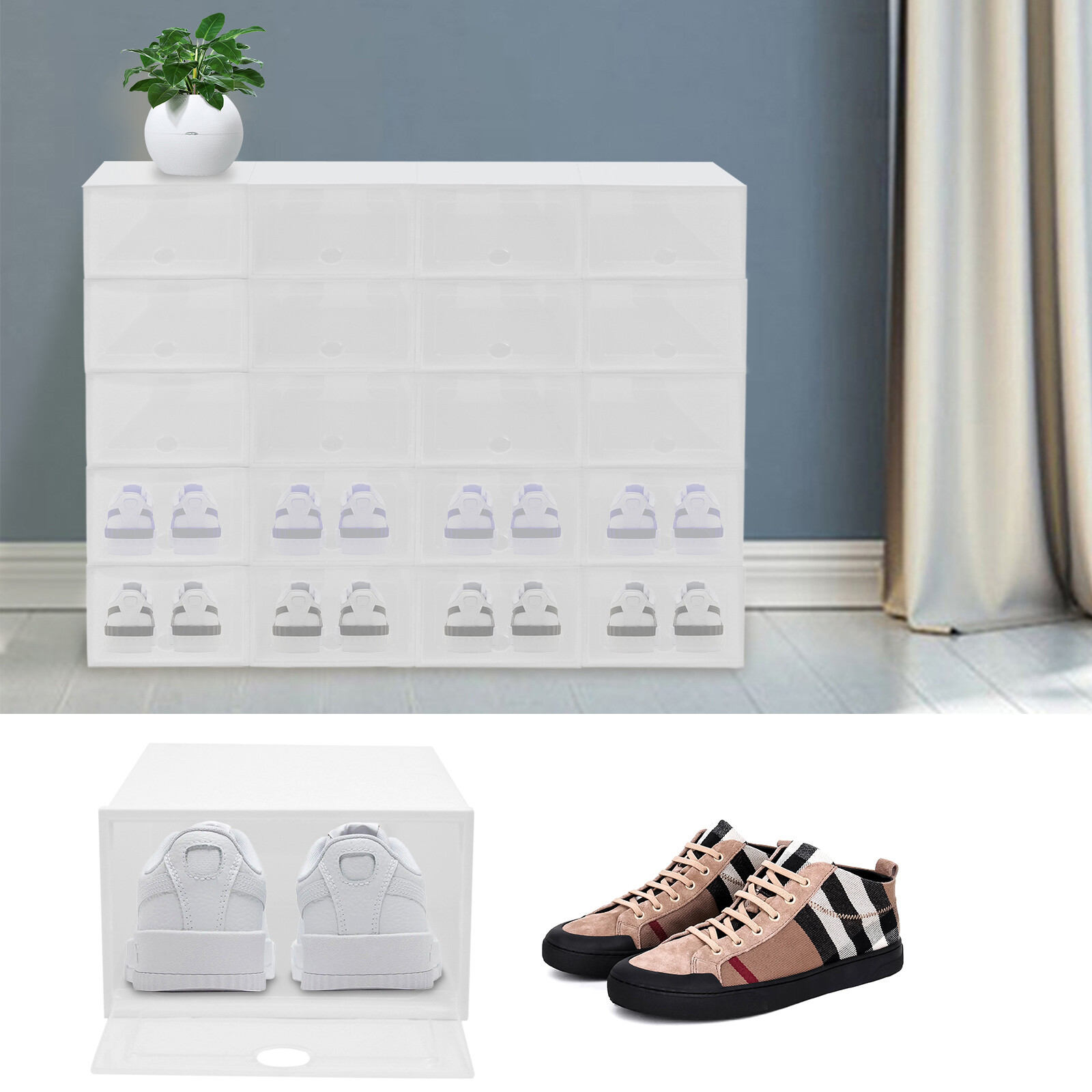 Stackable Shoe Storage Box Durable Plastic Sneaker Display Case Organizer 20pcs