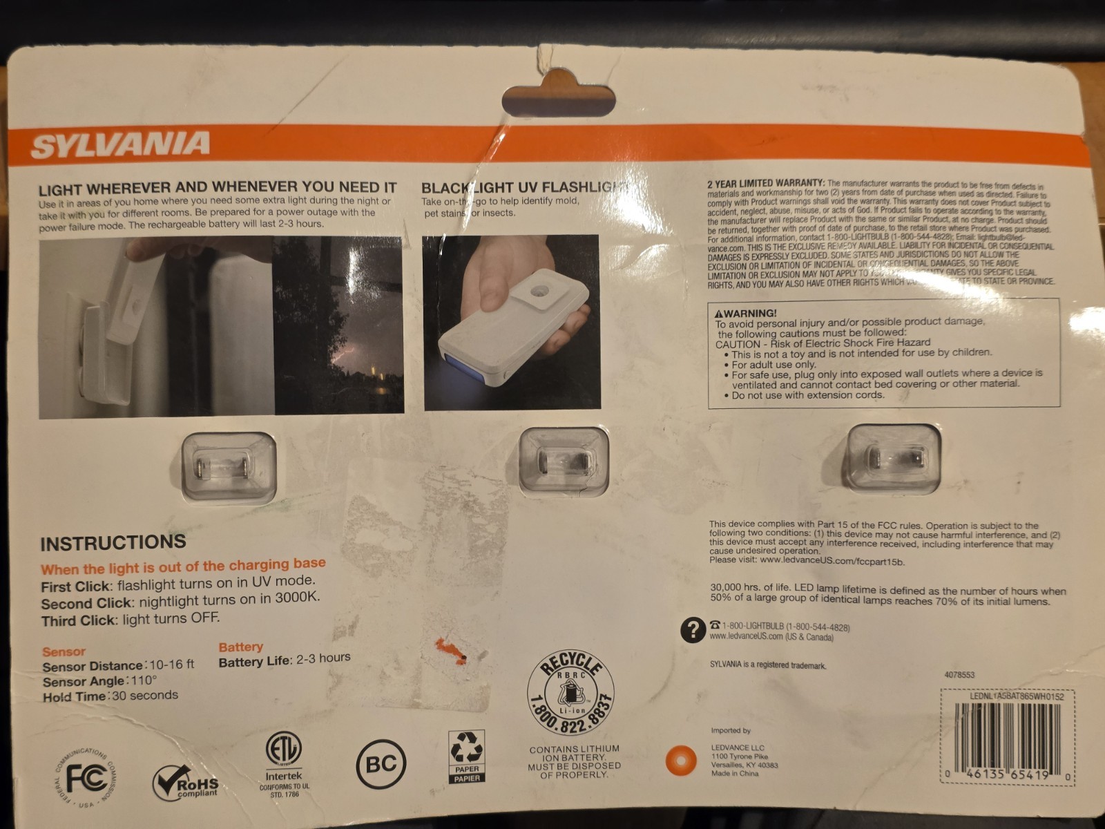 Power Failure LED Night Lights Emergency Backup Motion Activated 3 pack New