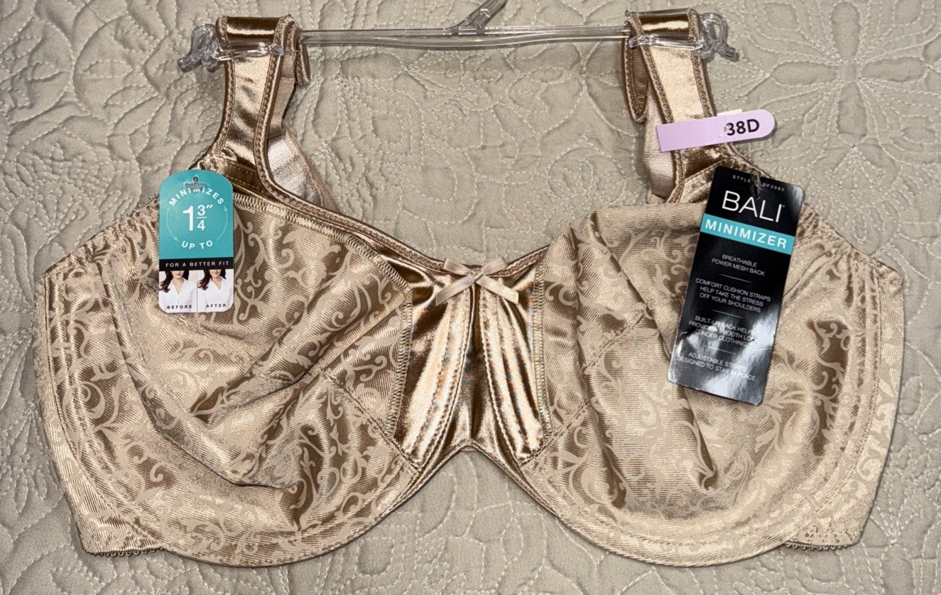 NWT Womens Suntan Bali Minimizer Breathable Back Unlined Underwire Bra Size 38D