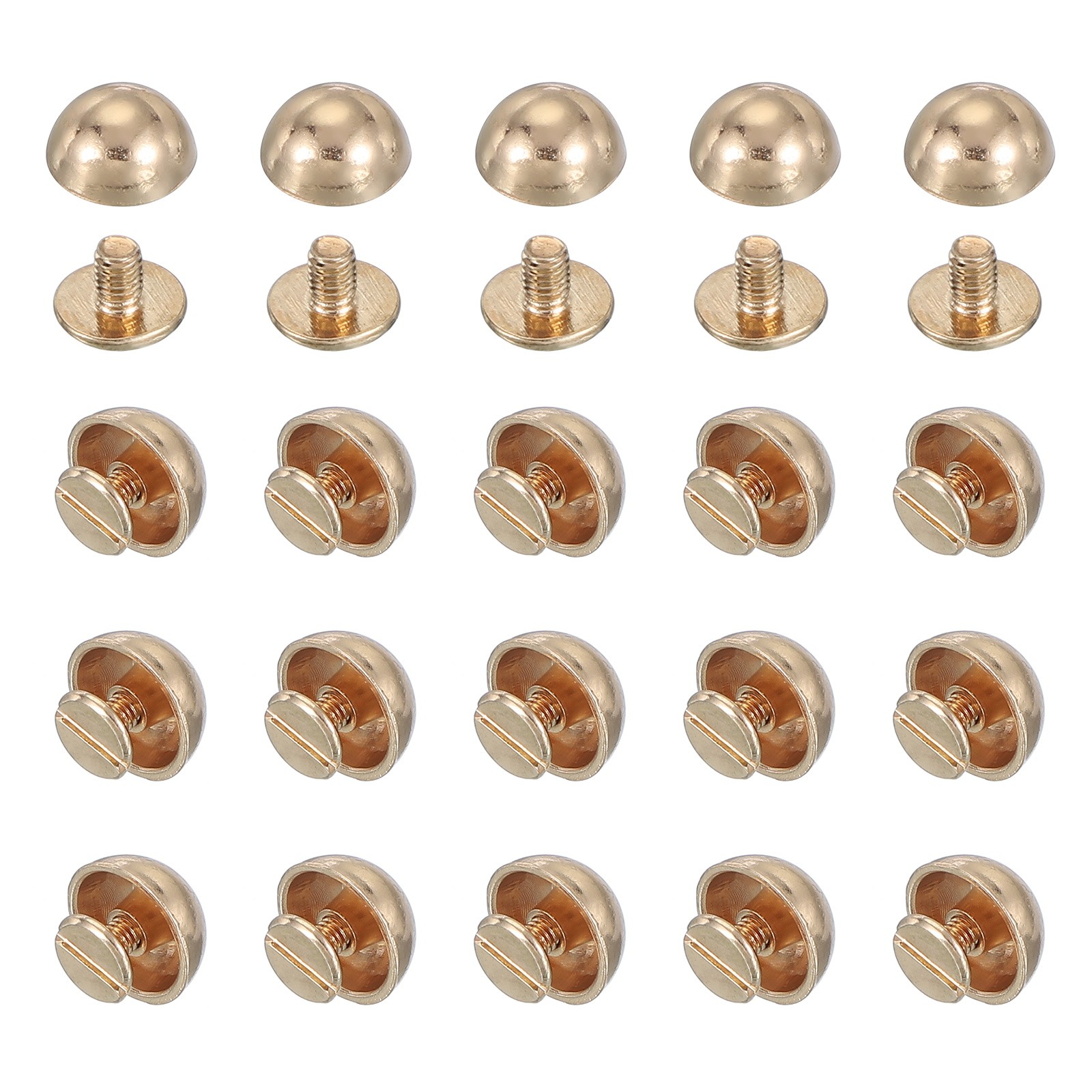 1/2" Dome Spikes Studs, 20 Sets Nailhead Screw Back Rivets for Craft, Light Gold