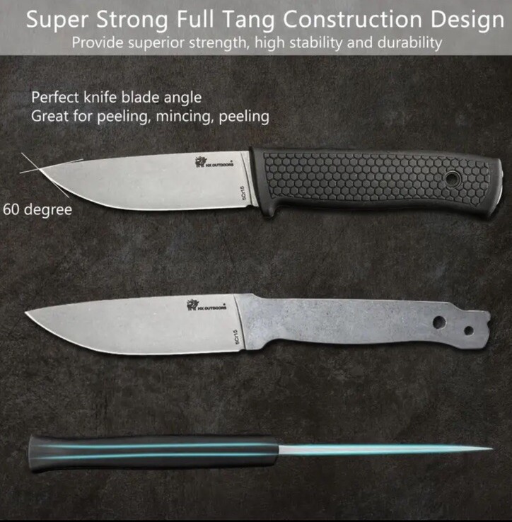 HX Outdoors Fixed Blade Knife Rubber Handle Drop Point w/ Sheath