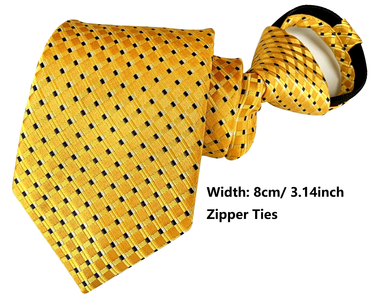 New Checks Yellow Black 100% Silk Adjustable Zipper Pre-tied Men's Necktie Tie