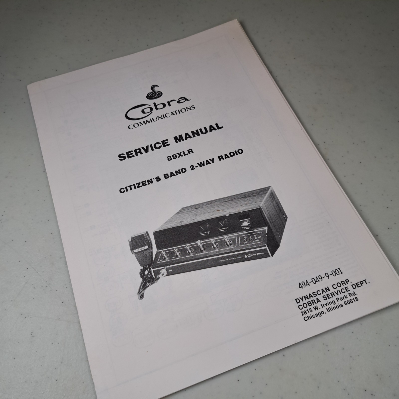 Cobra Communications Service Manual Citizen's Band 2-Way Radio 89XLR