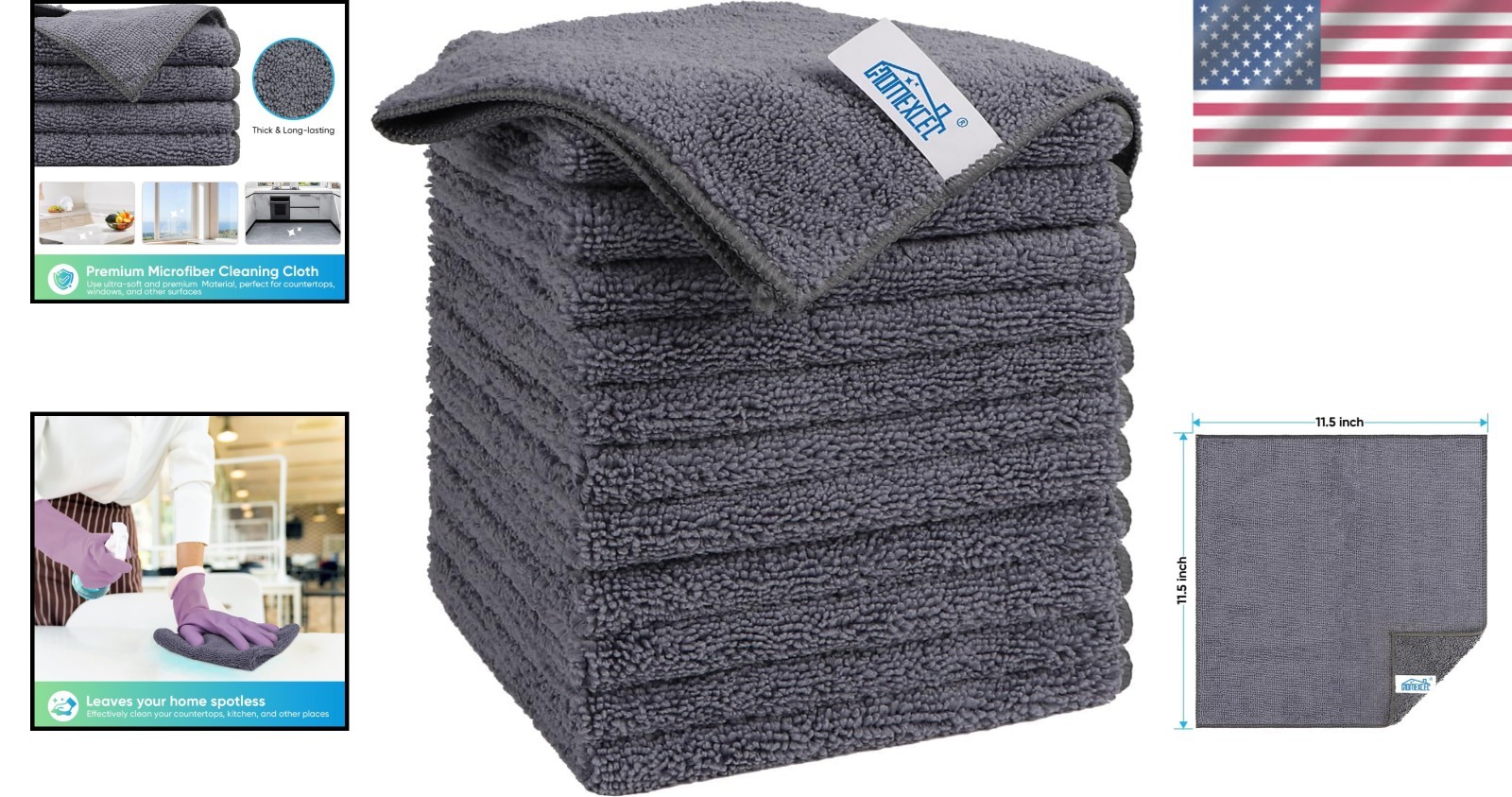 Eco-Friendly 12 Pack Grey Microfiber Cleaning Cloths