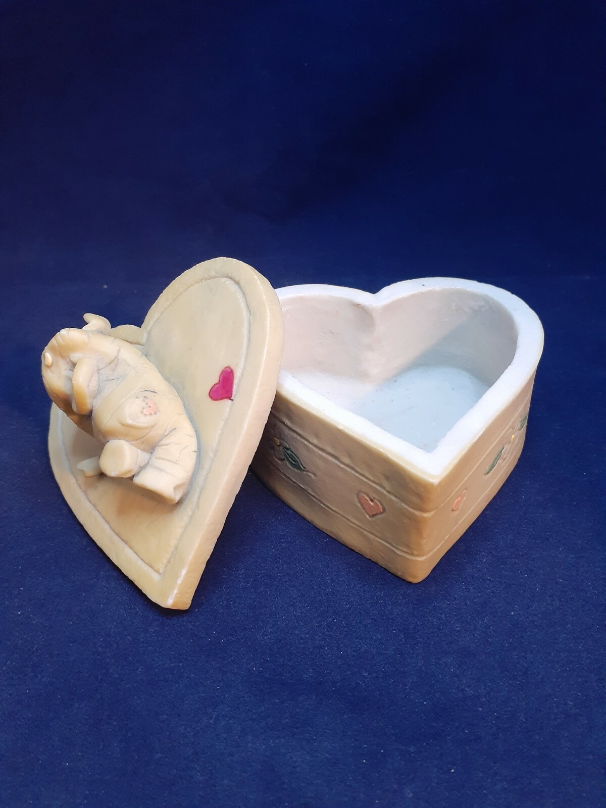 Relaxing Elephant on Heart Shaped Trinket Box
