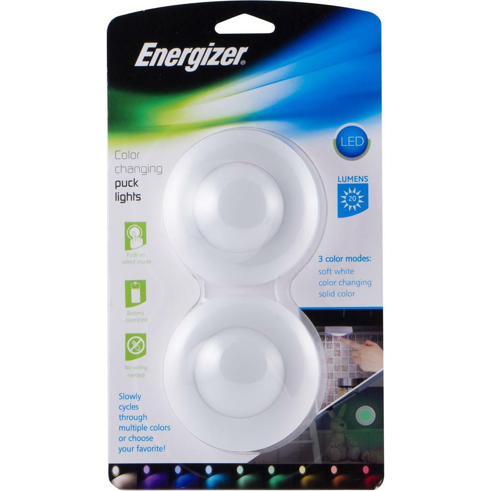 Energizer Battery Powered Color-Changing LED Puck Lights - 20 Lumens - 2-Pack