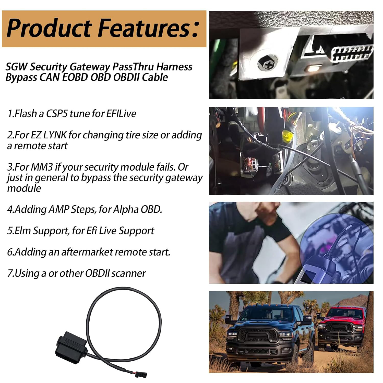 For 2018 - 2023 Ram Pickup Cummins SGW Security Gateway PassThru Harness Bypass