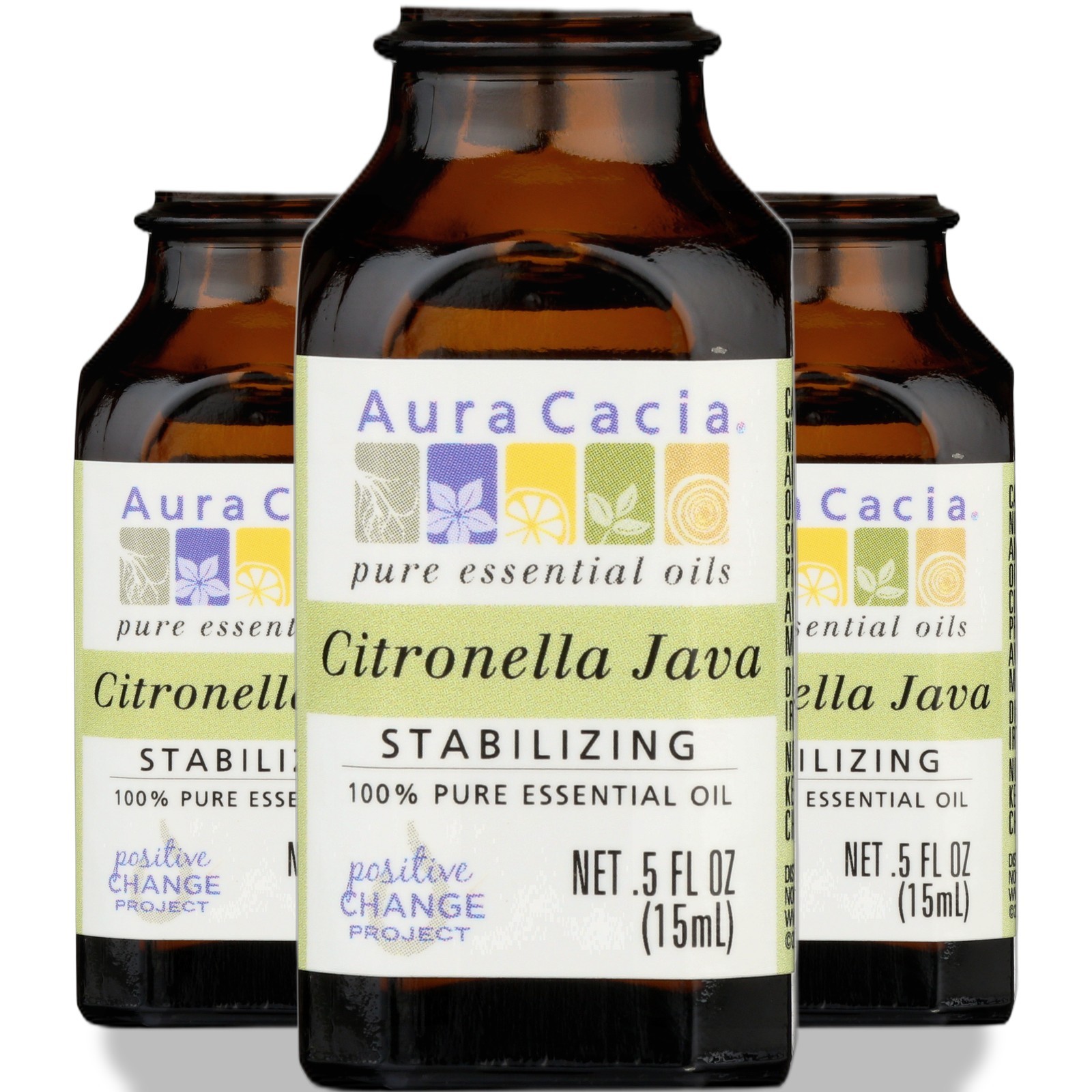 Aura Cacia Pure Essential Oil Citronella Java Stabilizing 0.5 Oz 3 Pack