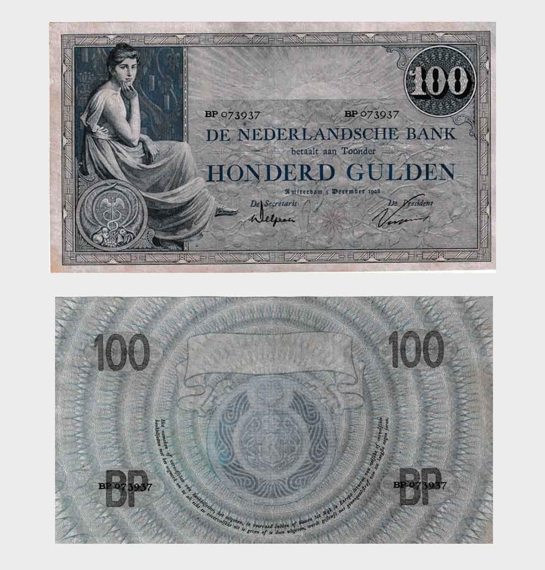 Netherlands - 1928 - 100 Gulden - "XF"  #NH183