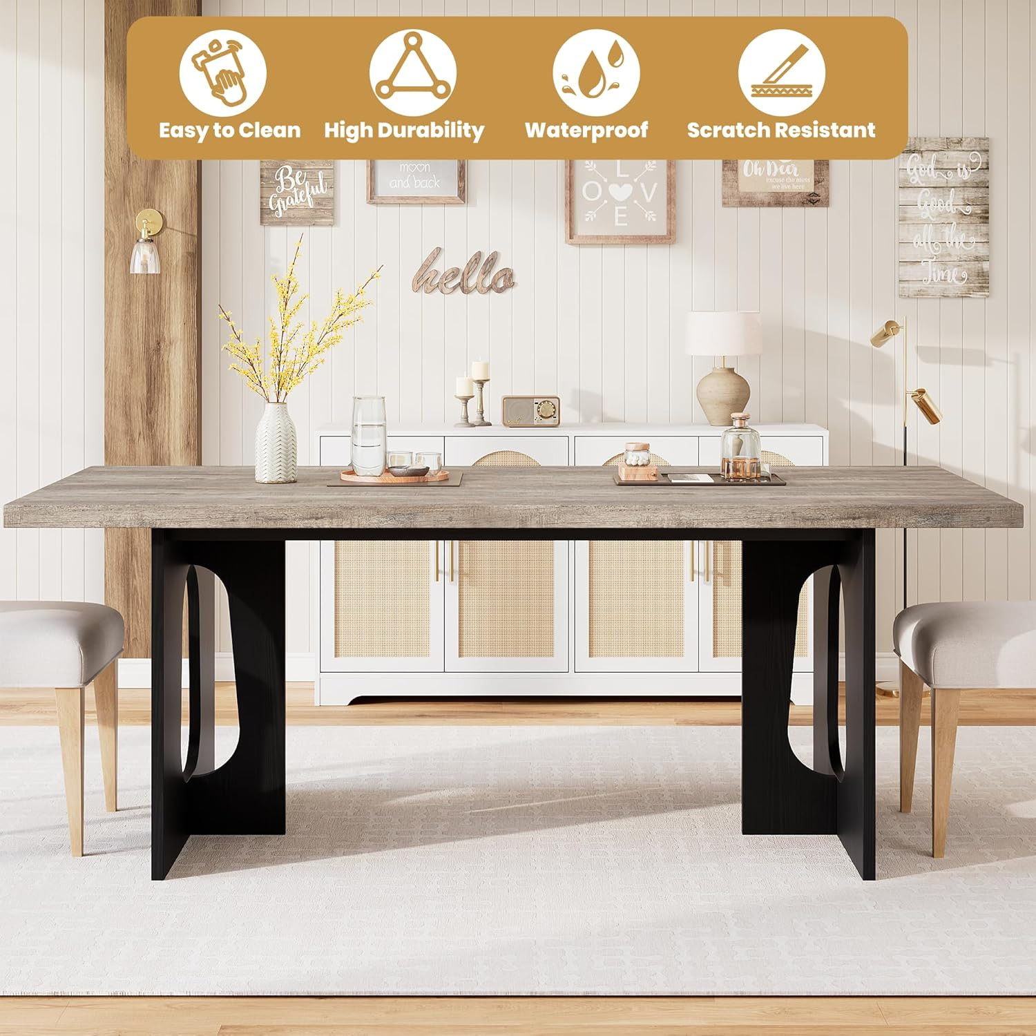 Stylish 71" Grey & Black Dining Table for 6-10 - Heavy Duty Design