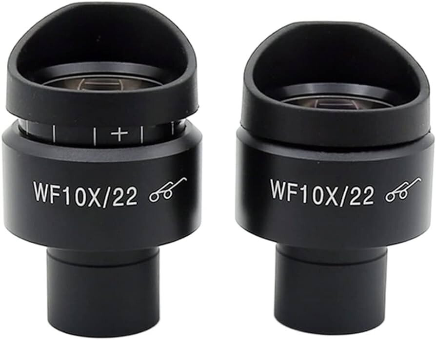 Pair of Very Sharp 23mm WF10X 22 Hi-Eyepoint Microscope Eyepieces + Eye Guards