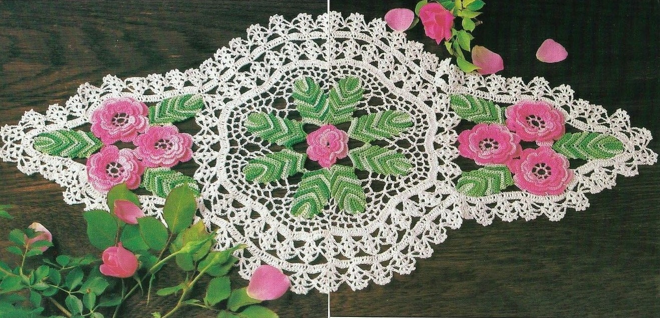 ROSE CENTERPIECE DOILY HOME DECOR DIGEST SIZE CROCHET PATTERN INSTRUCTIONS