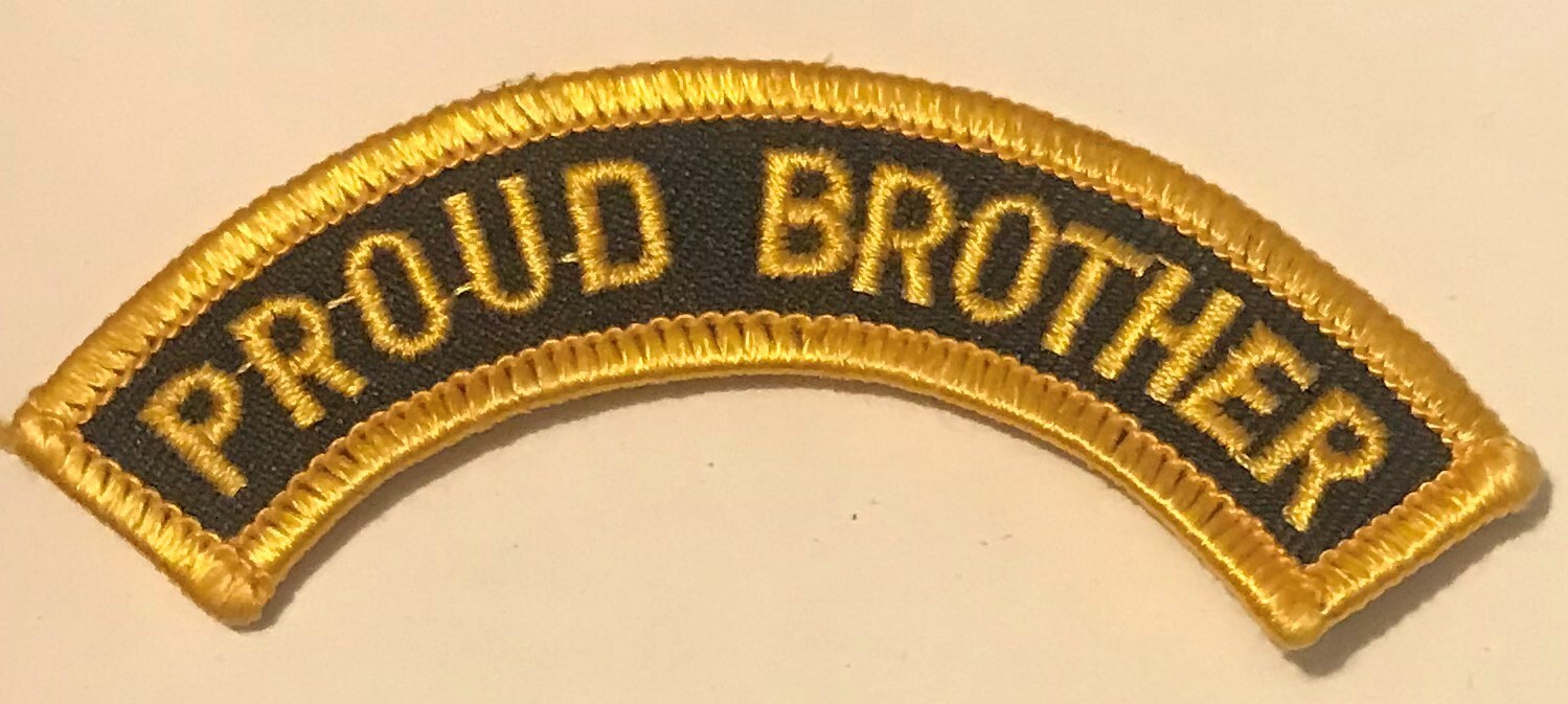 PROUD BROTHER EMBROIDERED VEST ROCKER PATCH  - BLACK AND GOLD - NEW