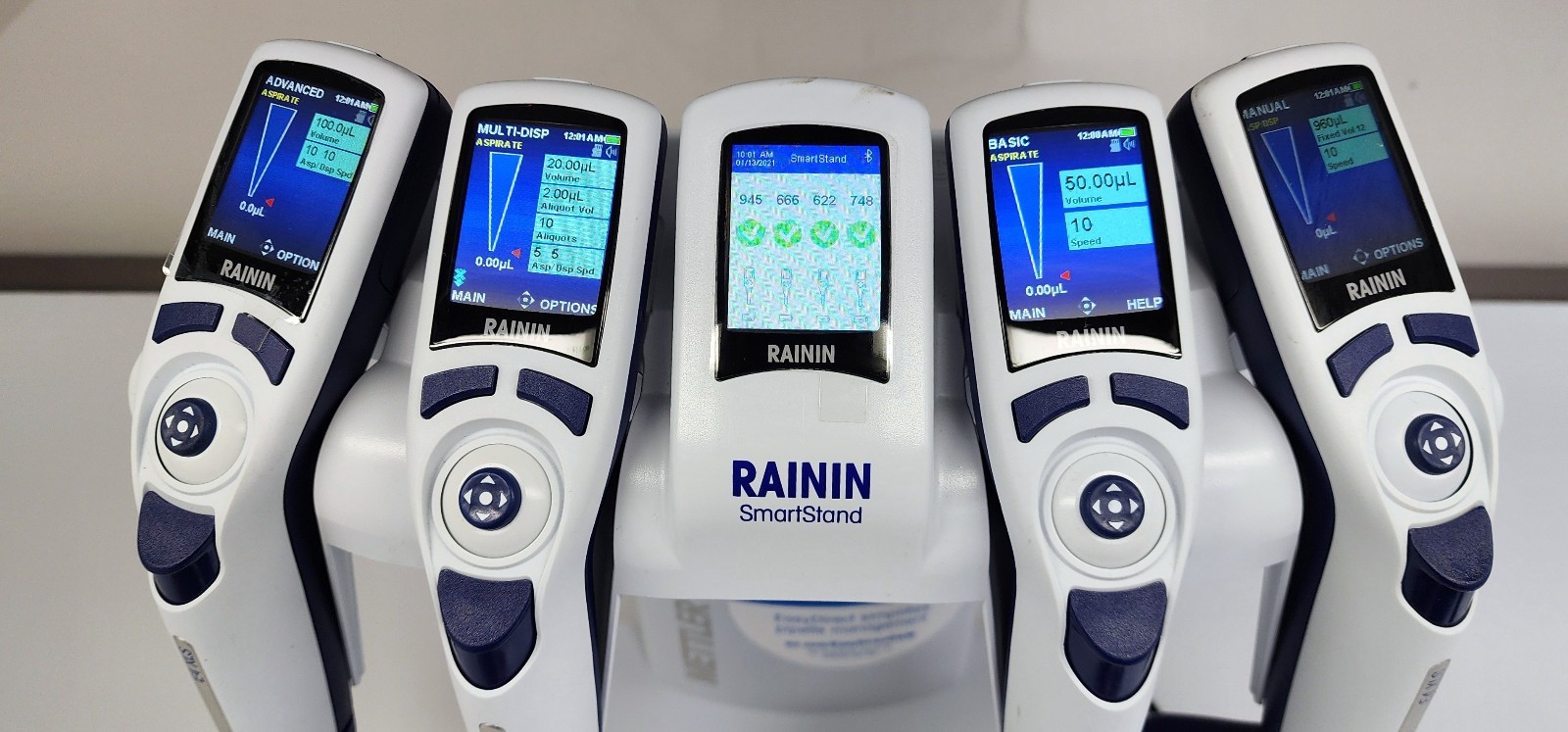 Rainin  8 CHANNEL DIGITAL E-4 PIPETTES WITH STAND 20uL , 50uL , 1200uL SNGLE 100