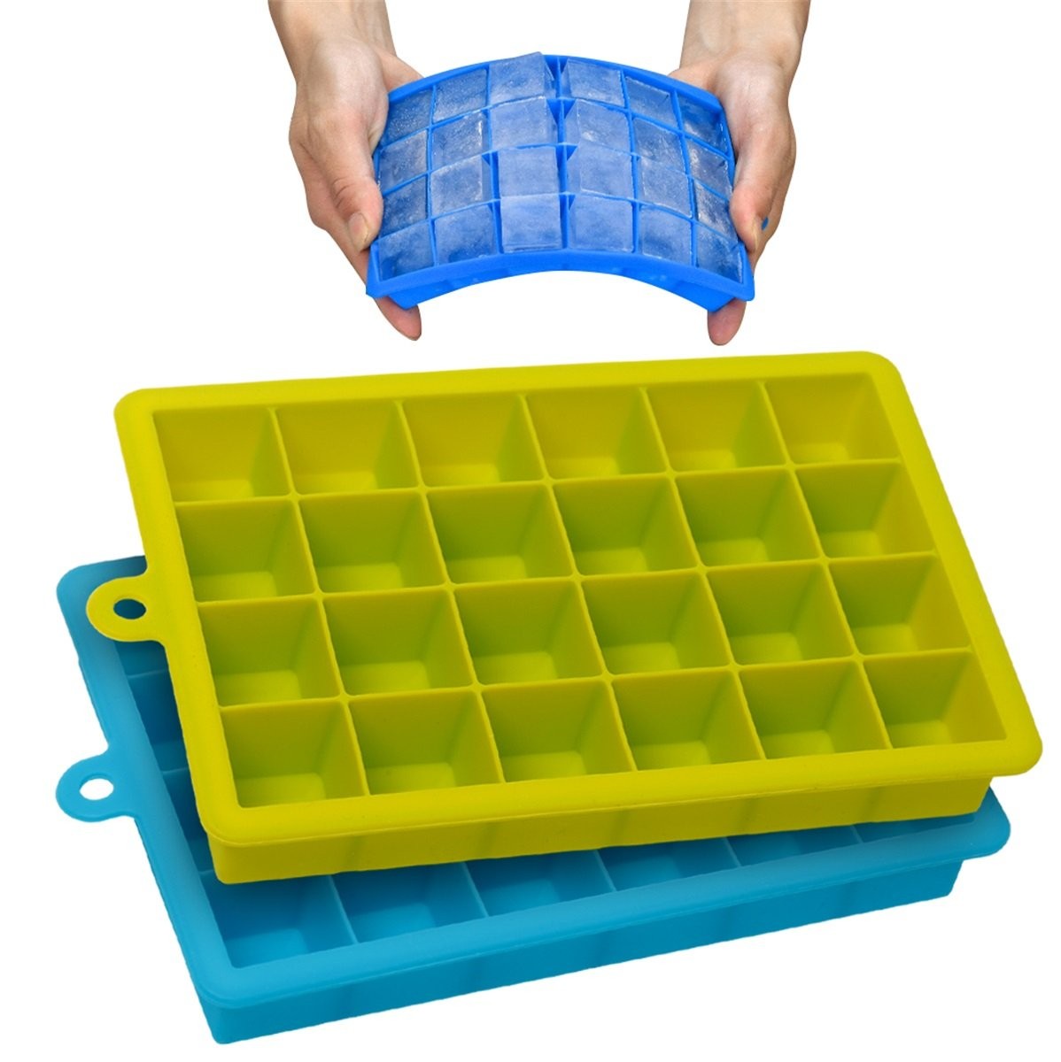 2 Pack 24 Cavities Silicone Ice Cube Trays with Lids for Coffee Beverages