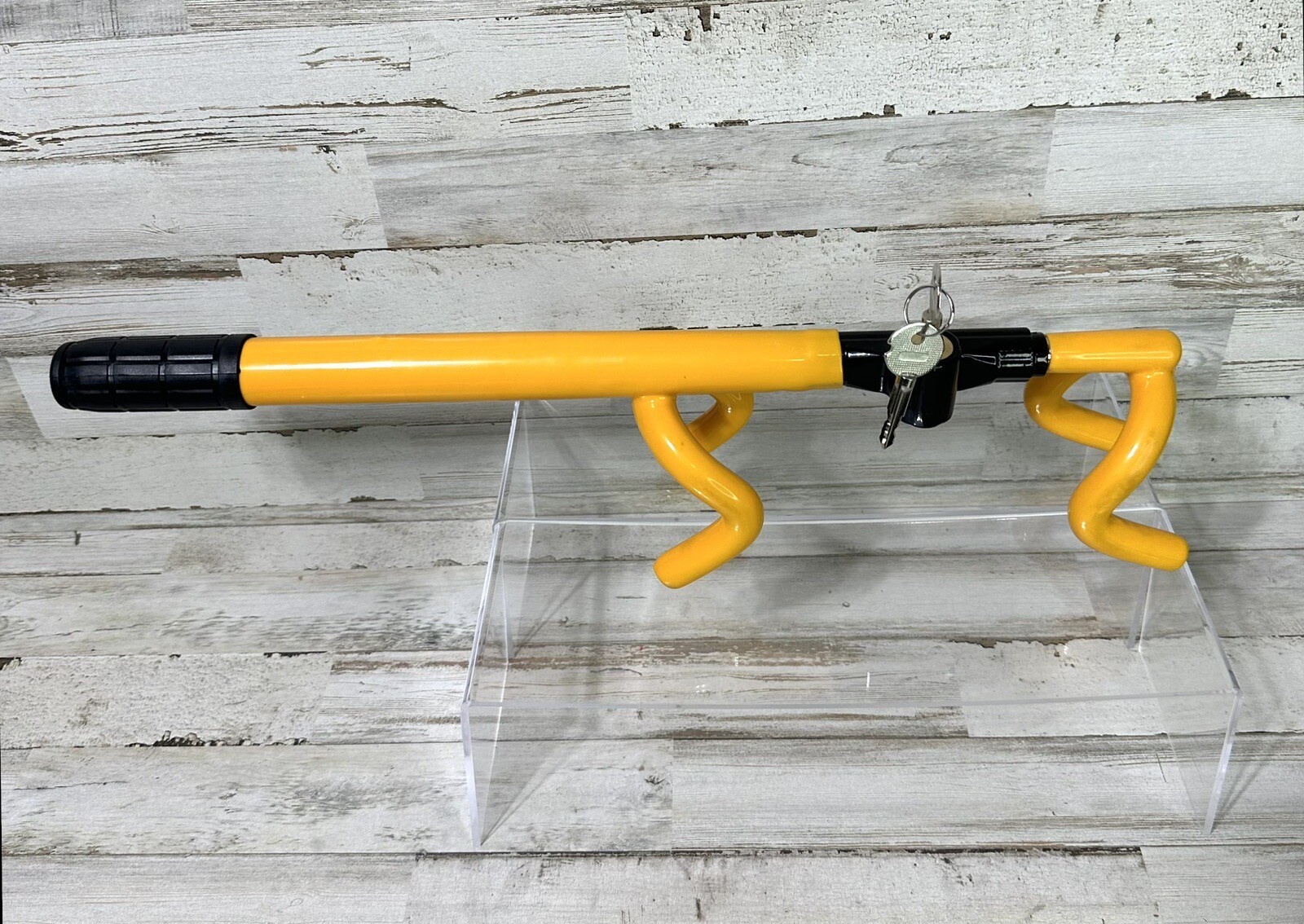 Twin Hooks Steering Wheel Lock Vehicle Anti-Theft Device Adjustable Yellow 2 Key