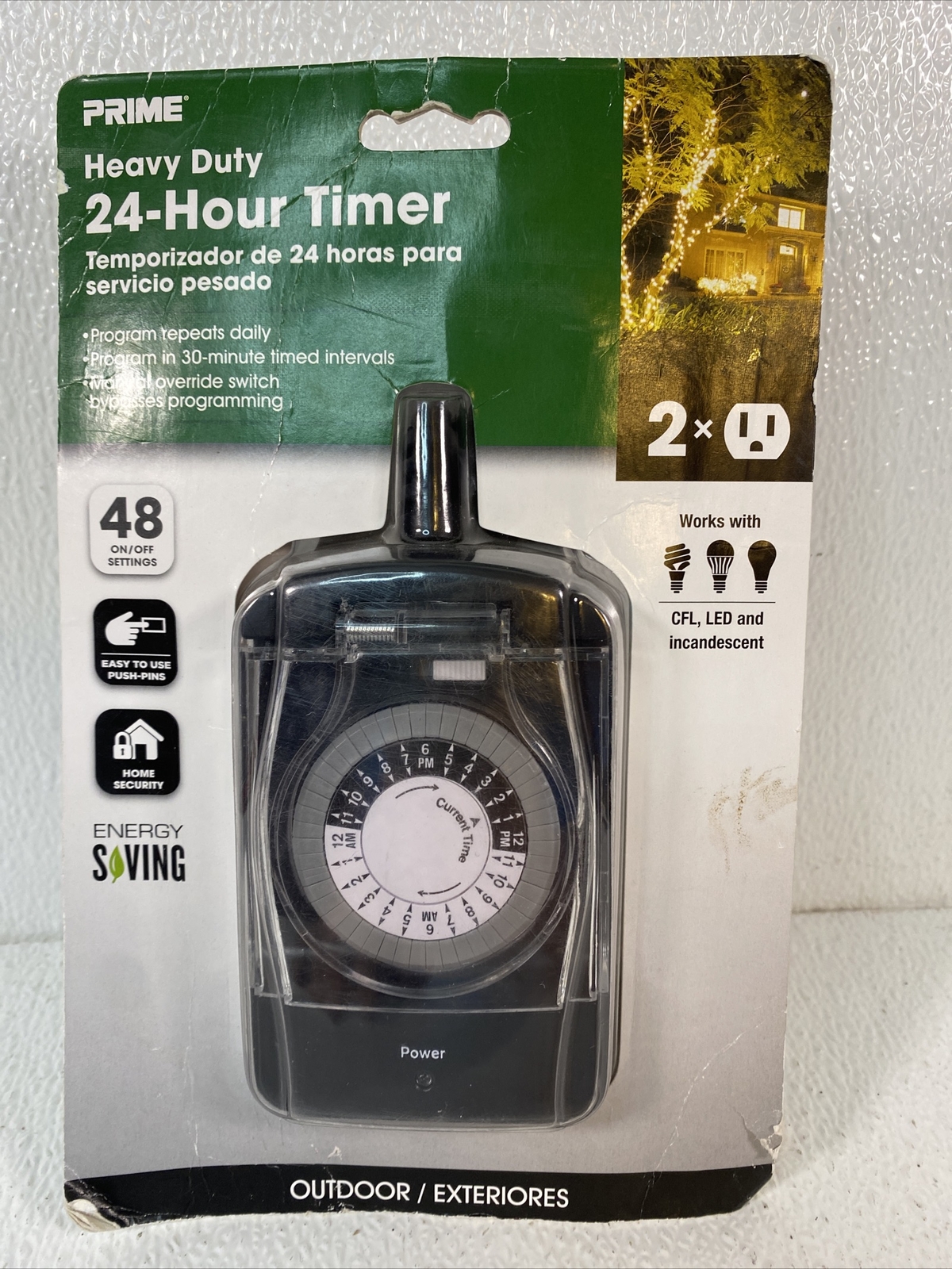 Prime Outdoor 24 Hour Mechanical Timer With Two Grounded Outlets 125 V Black