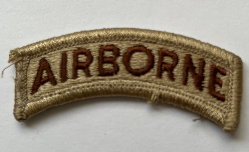 MILITARY PATCH US ARMY SHOULDER TAB SEW ON AIRBORNE DESERT TAN FOR DCUS
