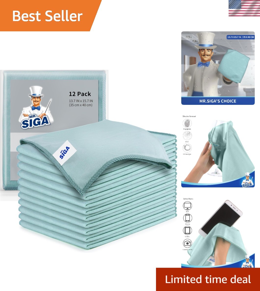 Ultra Fine Microfiber Cloths for Glass, Pack of 12, 35 x 40cm 13.7" x 15.7"