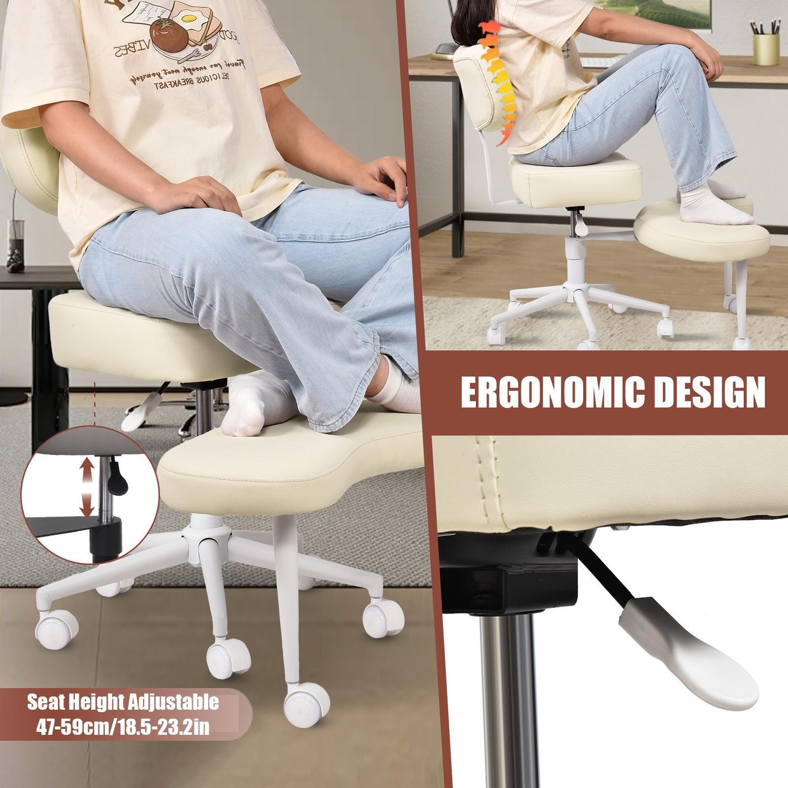 Ergonomic Meditation Office Chair for Adults, 360° Swivel Adjustable Height
