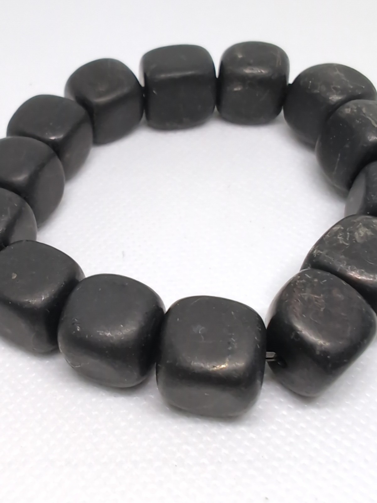 Natural Blackstone Gemstone Cubes Beaded Stretch Bracelet