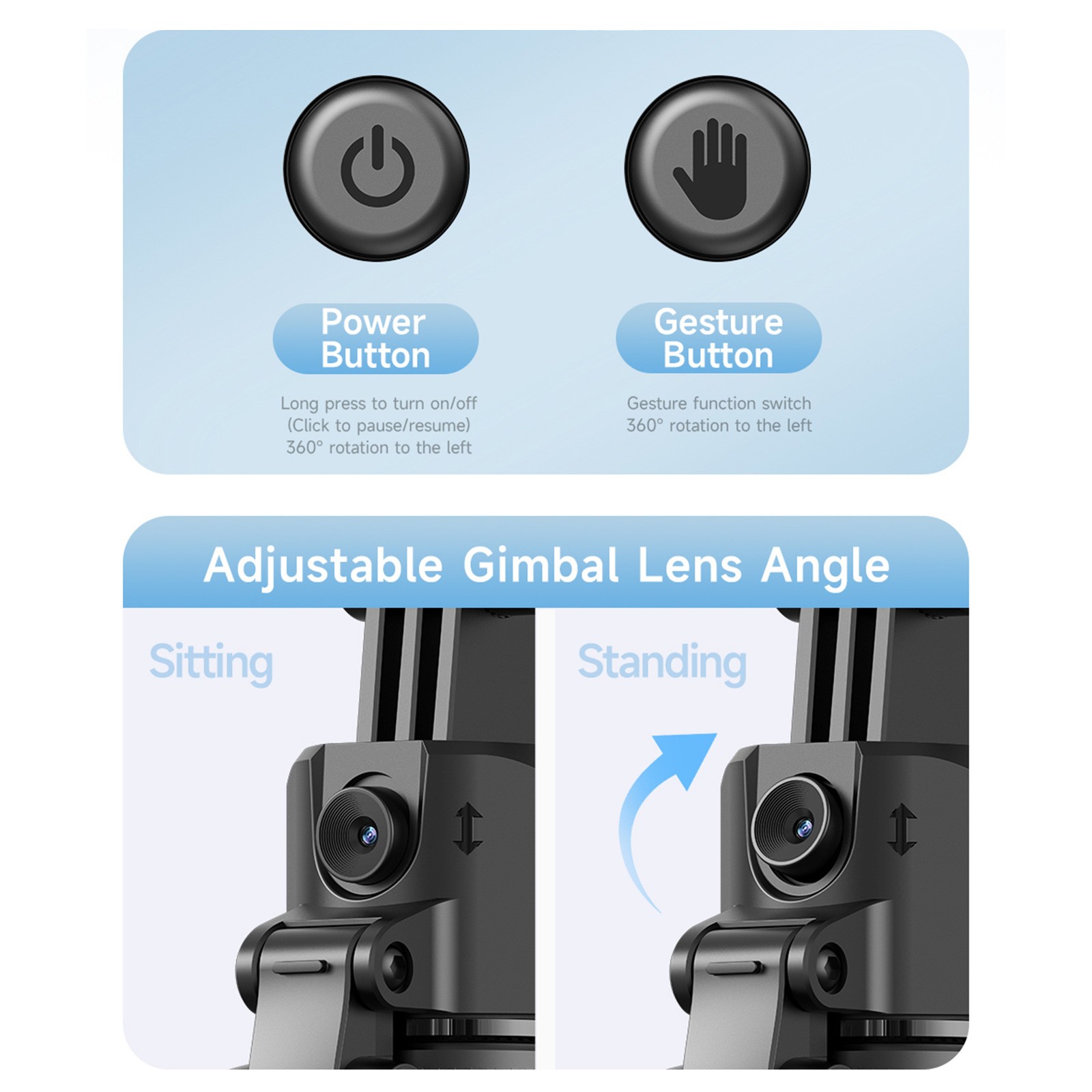 64'' Selfie Stick AI Face Tracking Tripod 360° Rotation Remote & Gesture Control