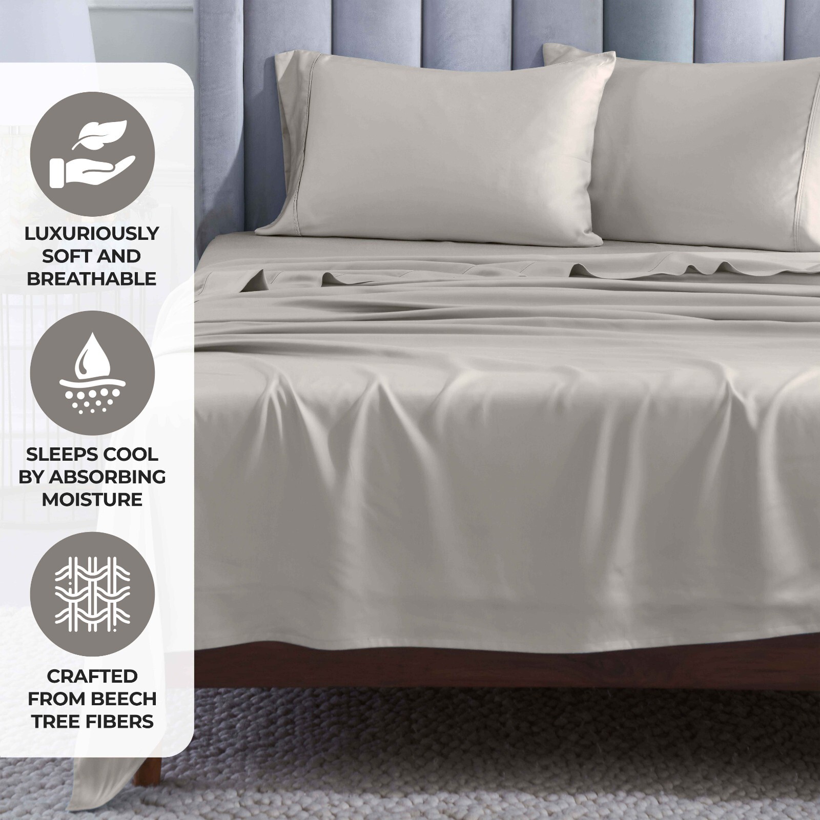 Modal From Beechwood 400 Thread Count Cooling Solid Deep Pocket Bed Sheet Set