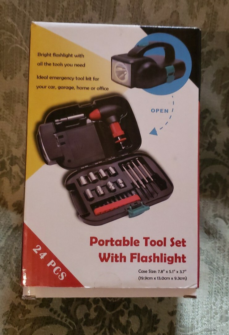 Portable Tool Set With Flashlight, 24 Pcs