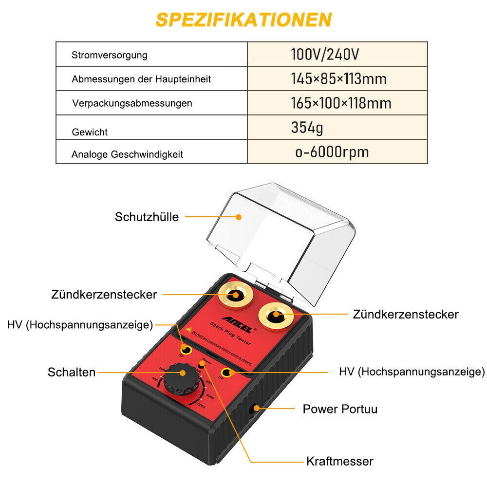 ANCEL SP02 Car Spark Plug Tester with Auto Adjustable Double Hole Detector