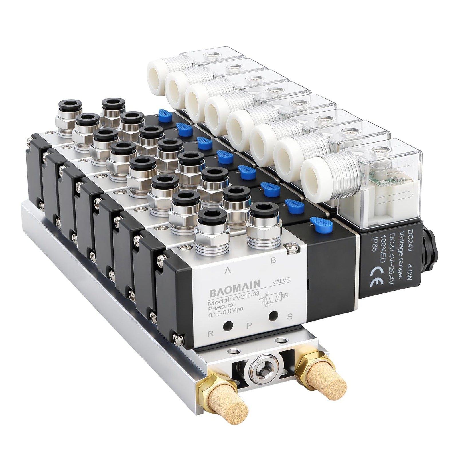Baomain 8 Station Solenoid Valve Manifold, 8-Station Kit, silver, black