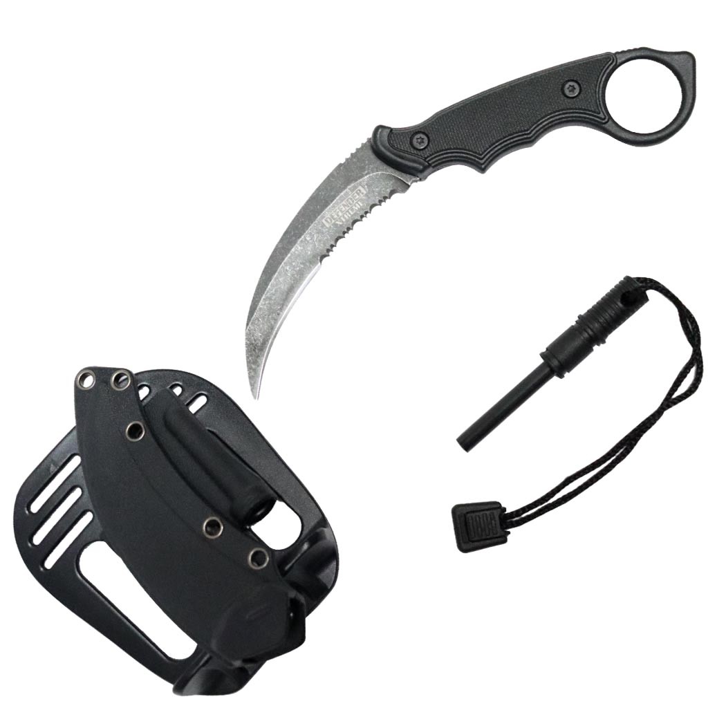 Defender-Xtreme 8"" Stone Wash Blade Tactical Hunting Knife With Sheath