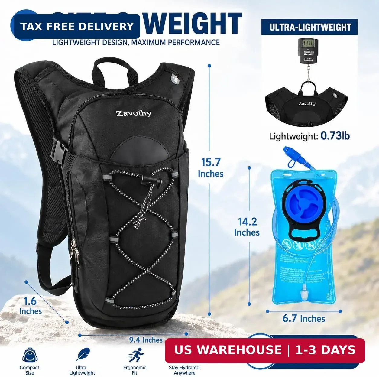 Zavothy Hydration Backpack with 2L Hydration Bladder Water Backpack for Hiking H