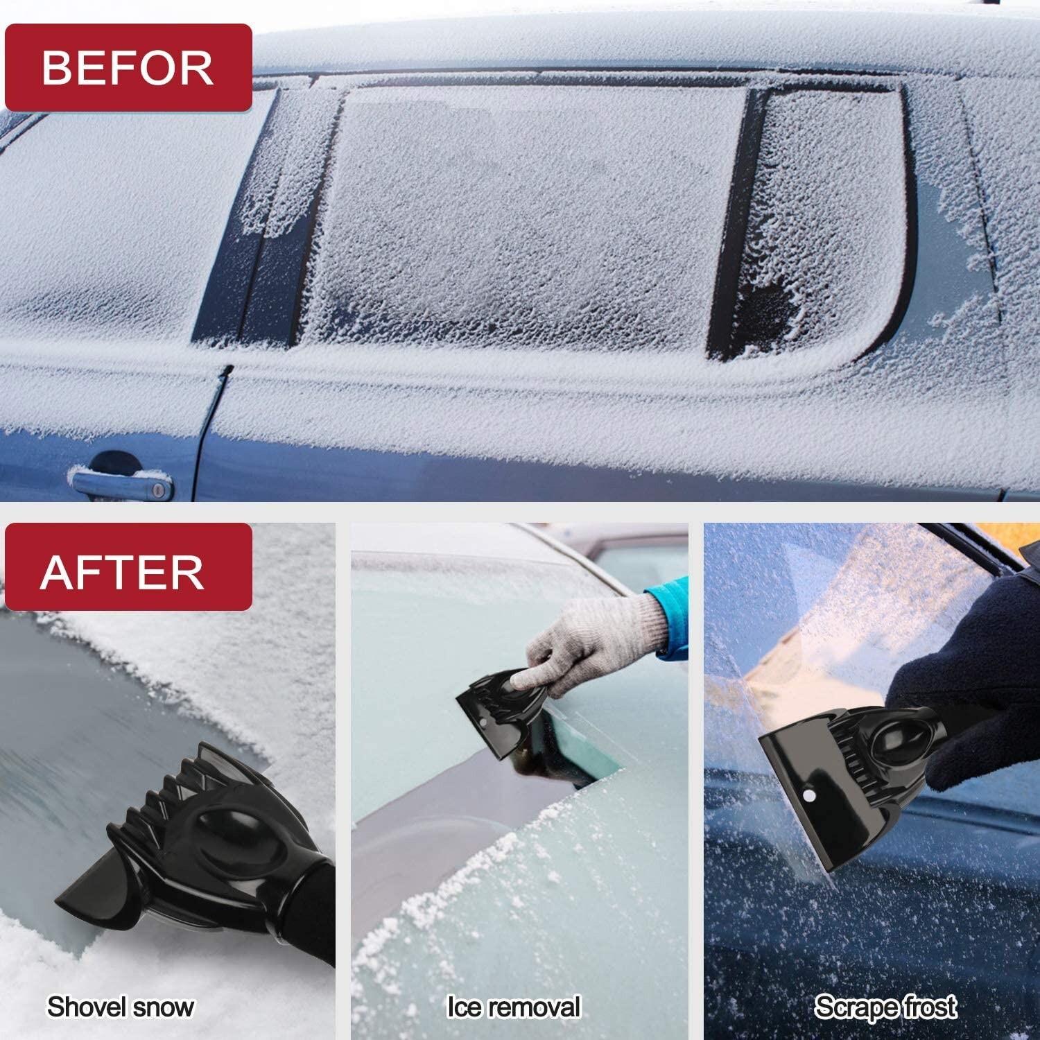 Raniaco Ice Scraper w/ Glove Mitt for Car Windshield, Extendable Handle