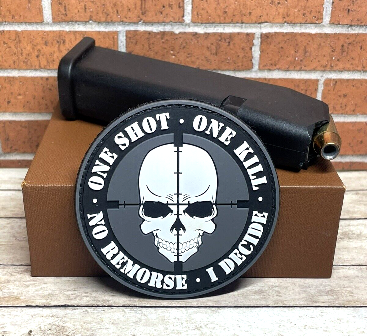 Tactical PVC Patch - Sniper Gun Patch - Hook Loop Morale Skull One Shot Patch