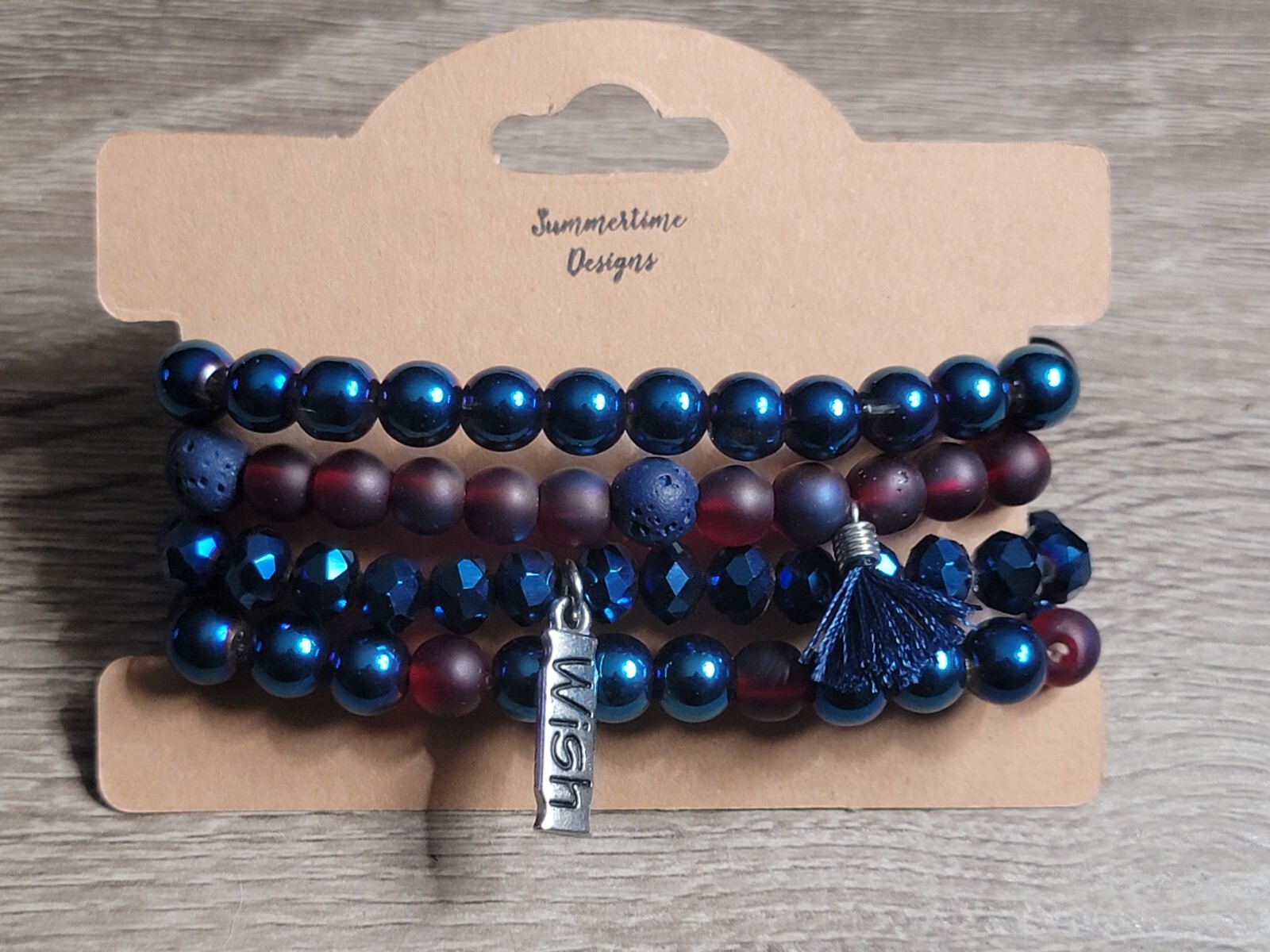 Essential Oil Diffuser Purple and Iradescent Blue Lava Bead Bracelet Set 7"