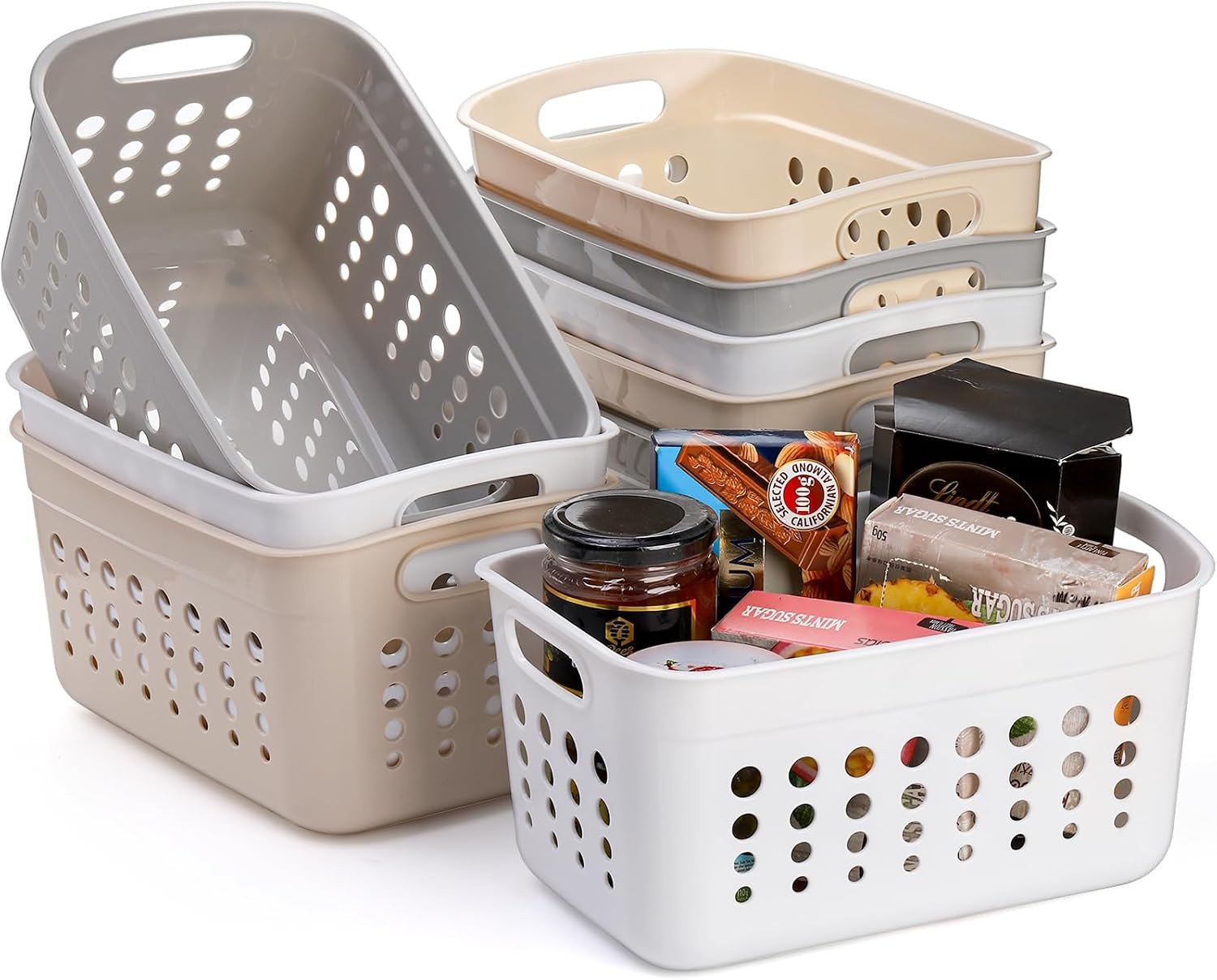 9-Pack Small Plastic Storage Baskets with Handles for Home Organization