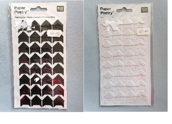 PHOTO CORNERS, 32pcs/sheet, 2x2cm, black or white, self-adhesive - Paper Poetry