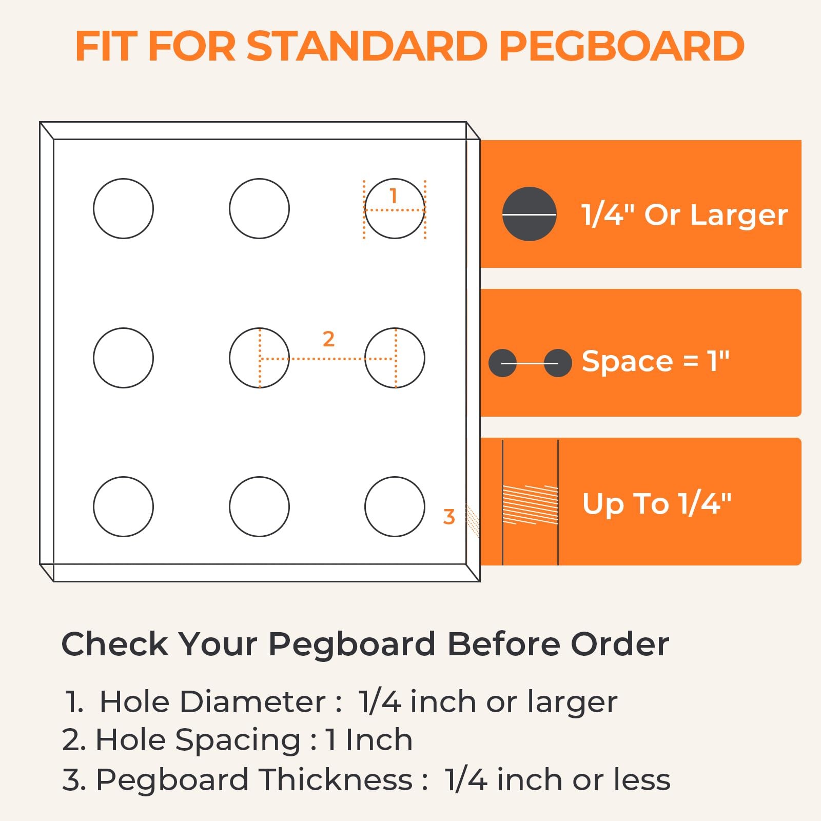 8 Pack 8" Pegboard Shelf Hooks, 1/4" Peg Board Organizer Accessory