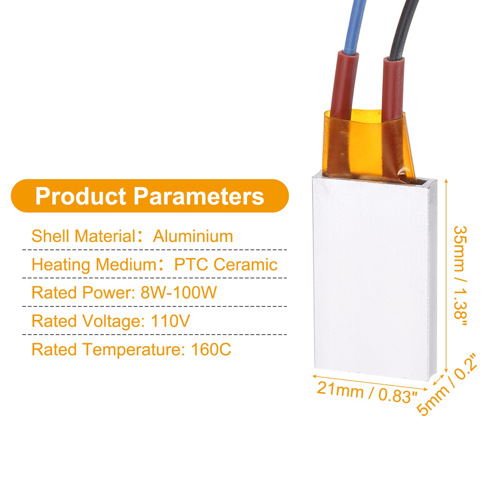 2 Pcs PTC Heating Element, 110V 8W-100W 160C PTC Heating Plate