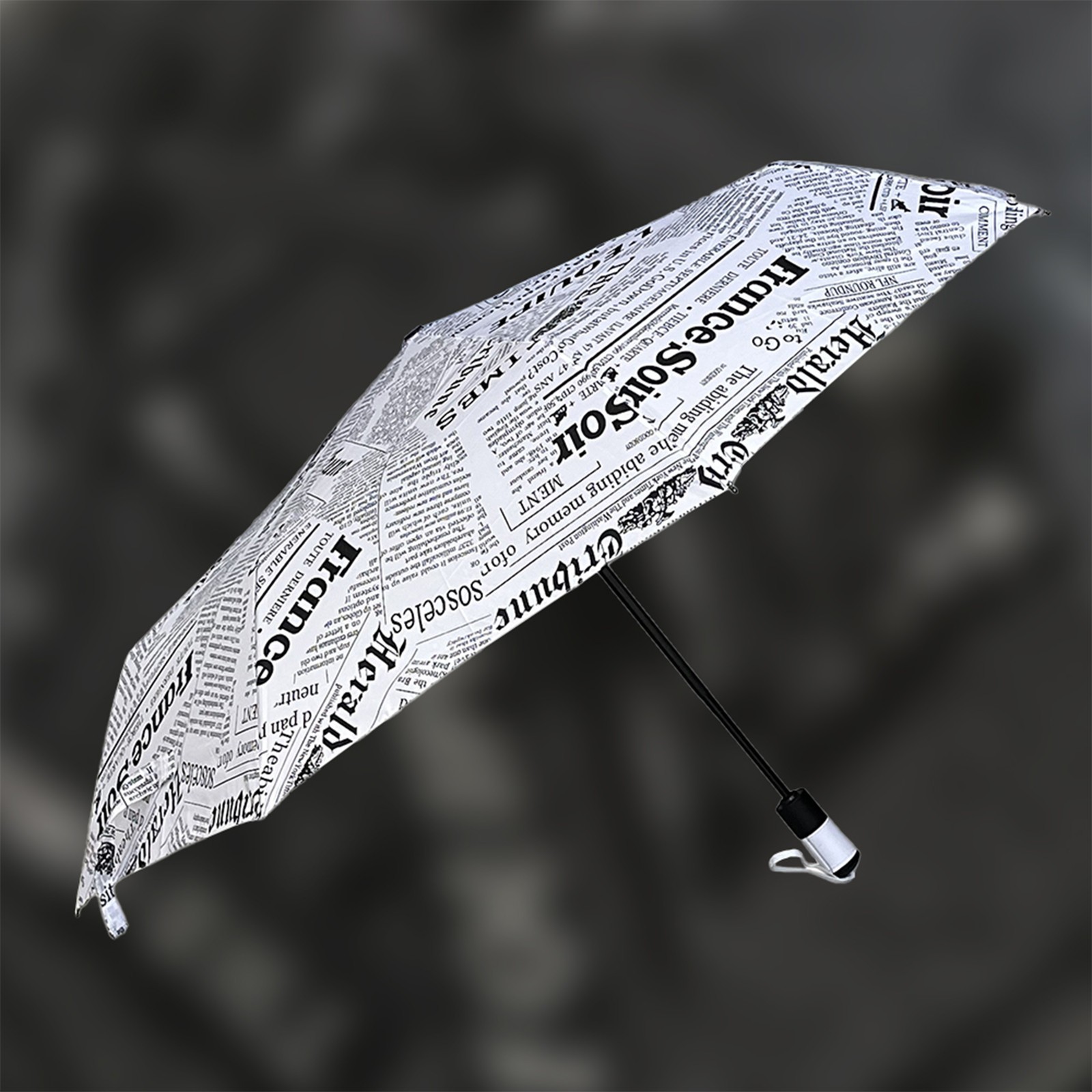 ENAPY Automatic Folding Rain Umbrella with UV Protection - White Newspaper