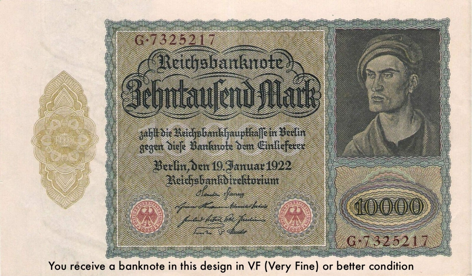 Germany P-71 10000 Marks 1922 VF—Dürer—Hyperinflation