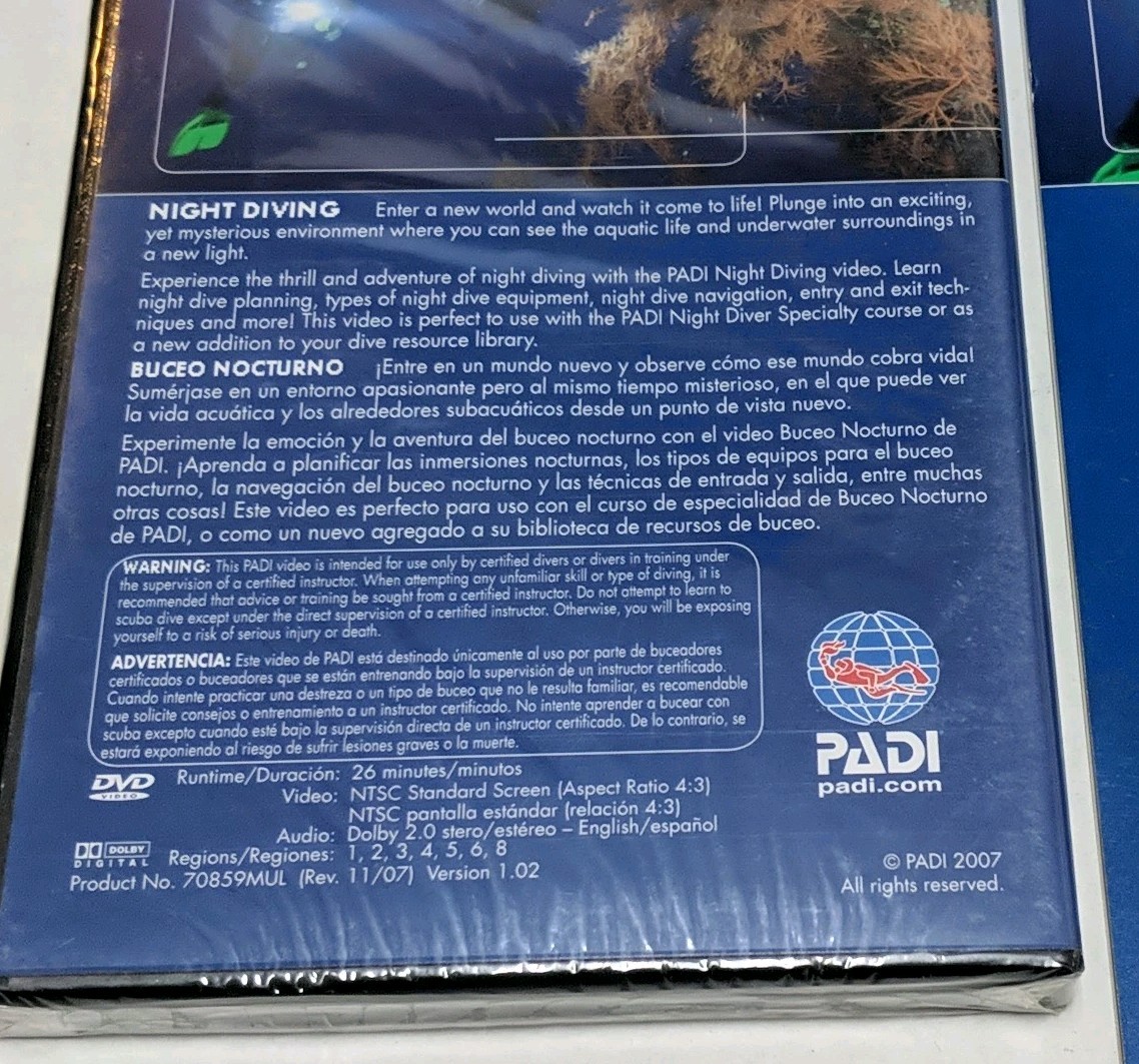 PADI Night Diving DVD and Manual Scuba NEW SEALED