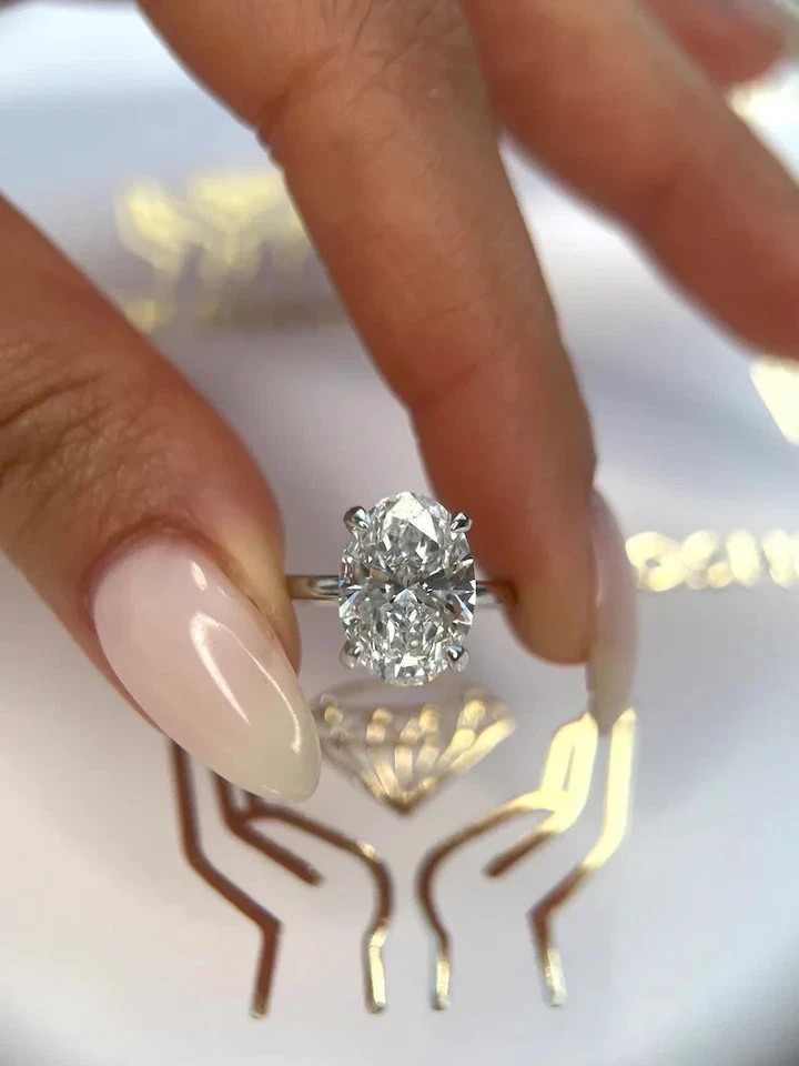 3.10 Ct Lab-Created Oval Cut White Diamond Wedding Ring 14K White Gold Plated