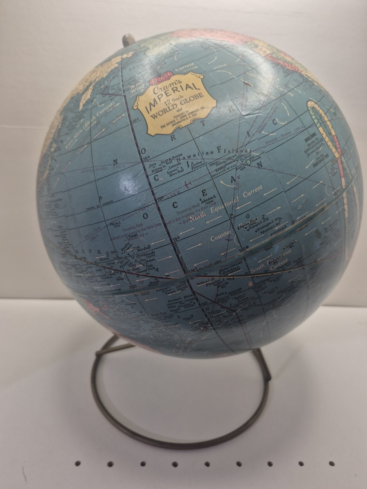 Vintage CRAM’S  12” Imperial World Globe With Metal Stand Beautiful Condition