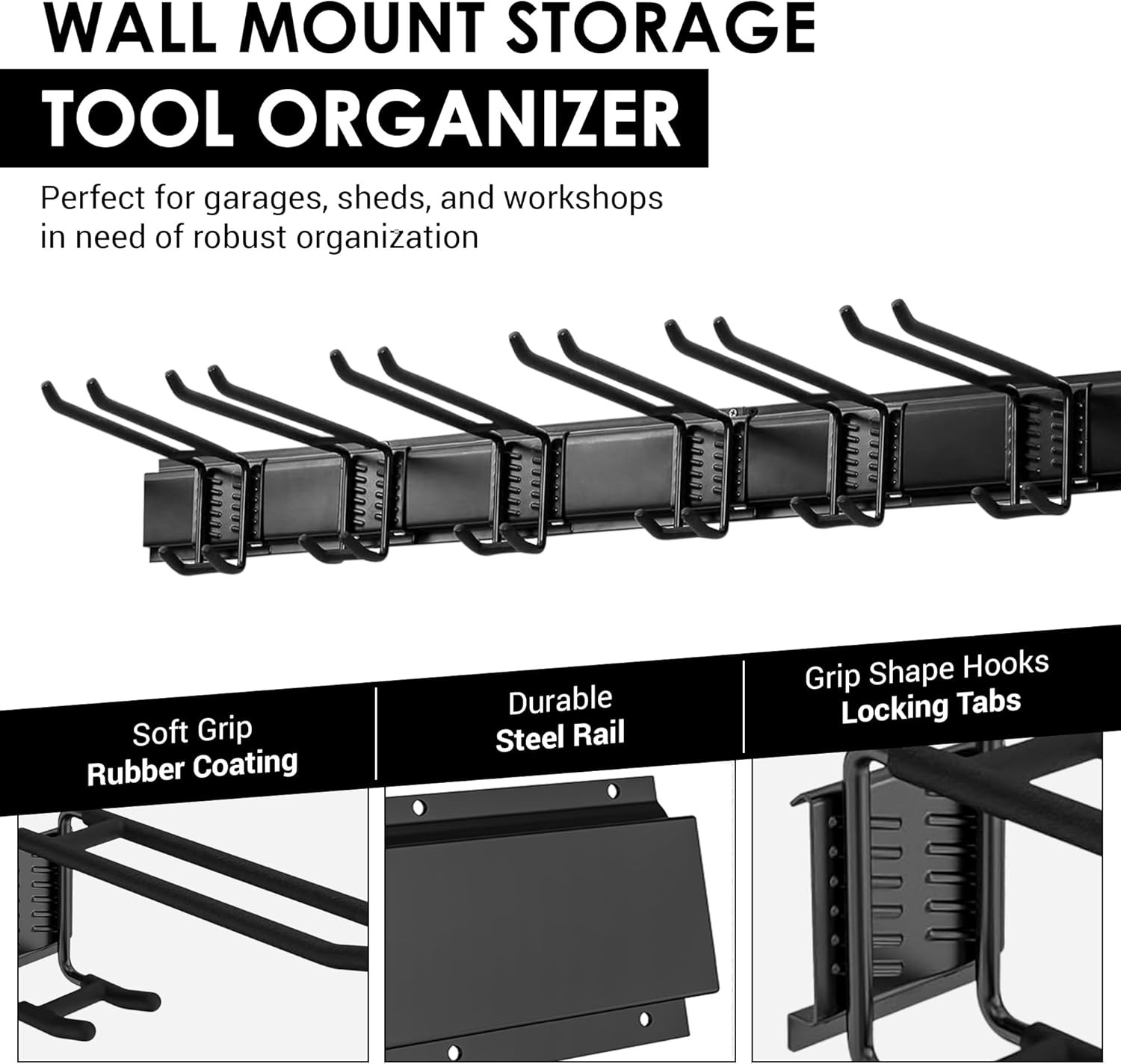 9-Piece Garage Slatwall Hook Kit – 6 Double Utility Hooks + 3 Mounting Plates (1