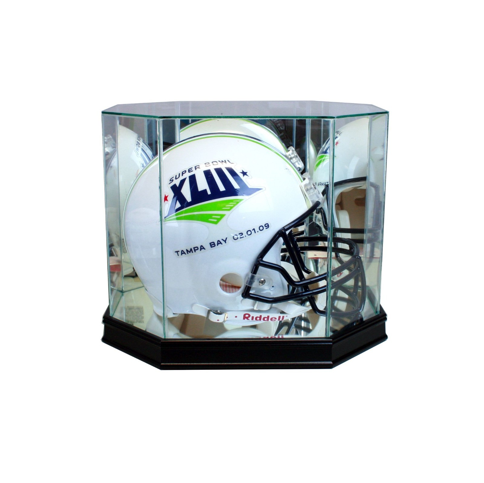 New Real Glass Octagon Football Helmet Display Case Black Sport Molding FREE SHI