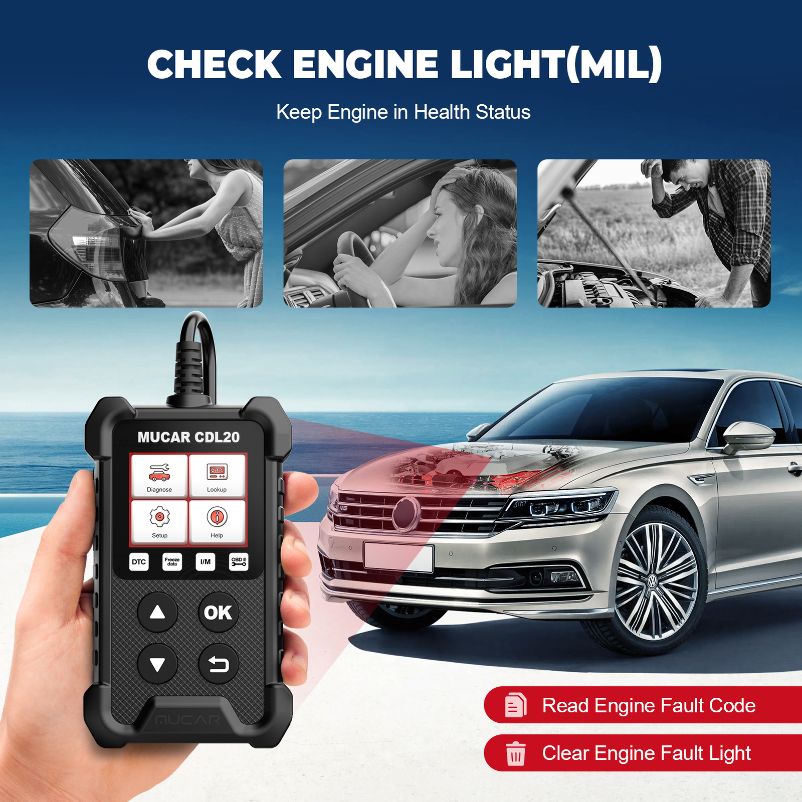 MUCAR Auto OBD Code Reader OBD2 Scanner Car Check Engine Fault Diagnostic Tool