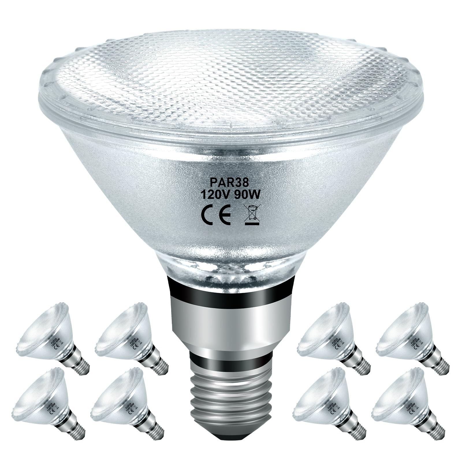 Halogen Flood Light Bulbs PAR38 90W 120V 8 Pack Warm White 2800K Jaenmsa Indoor