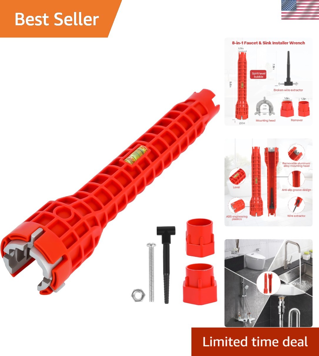 Multi-Functional 8-in-1 Sink & Faucet Installer Wrench - For Homeowners' Needs