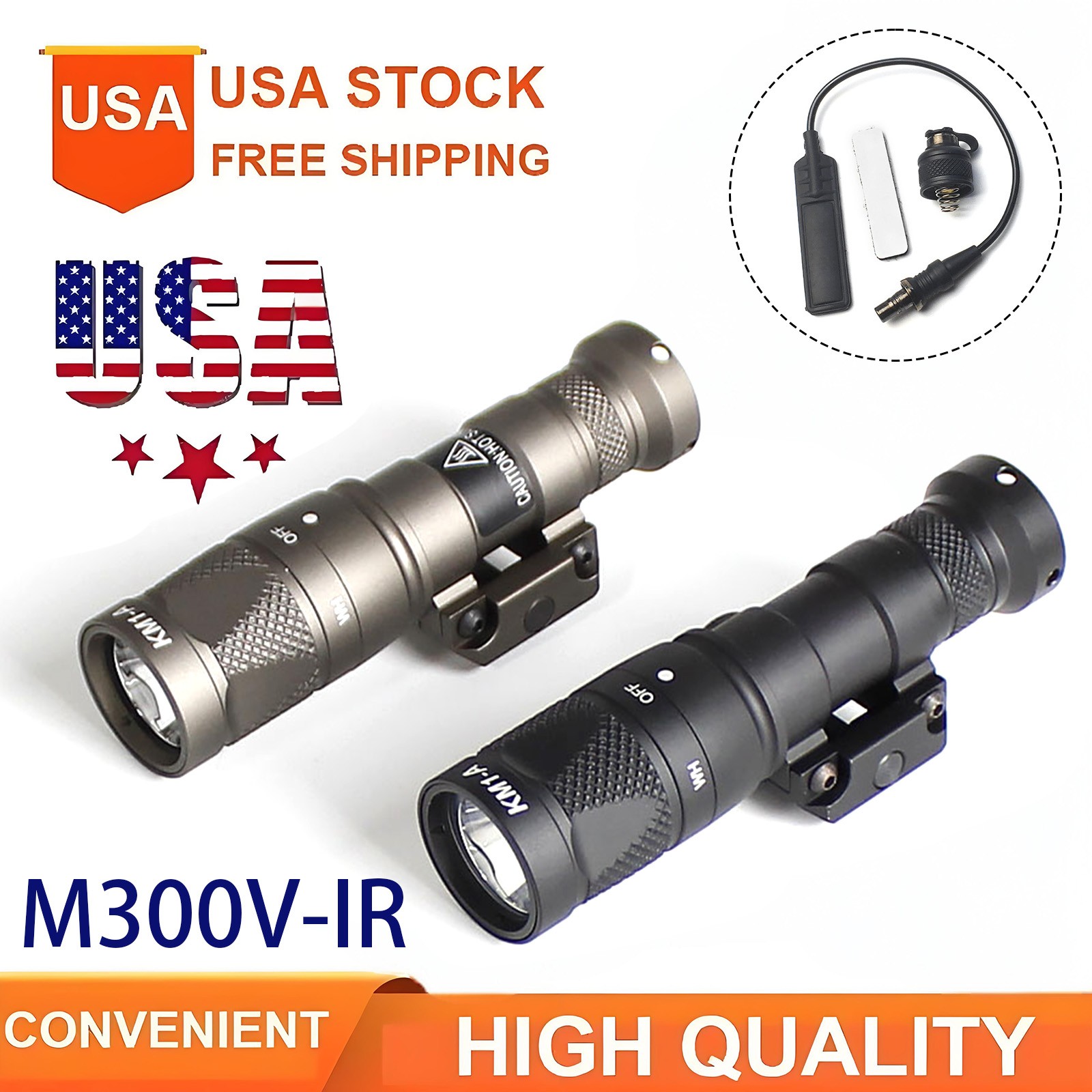 M300V-IR LED Flashlight with Remote Pressures Switch Weapon Light Rail Mount US
